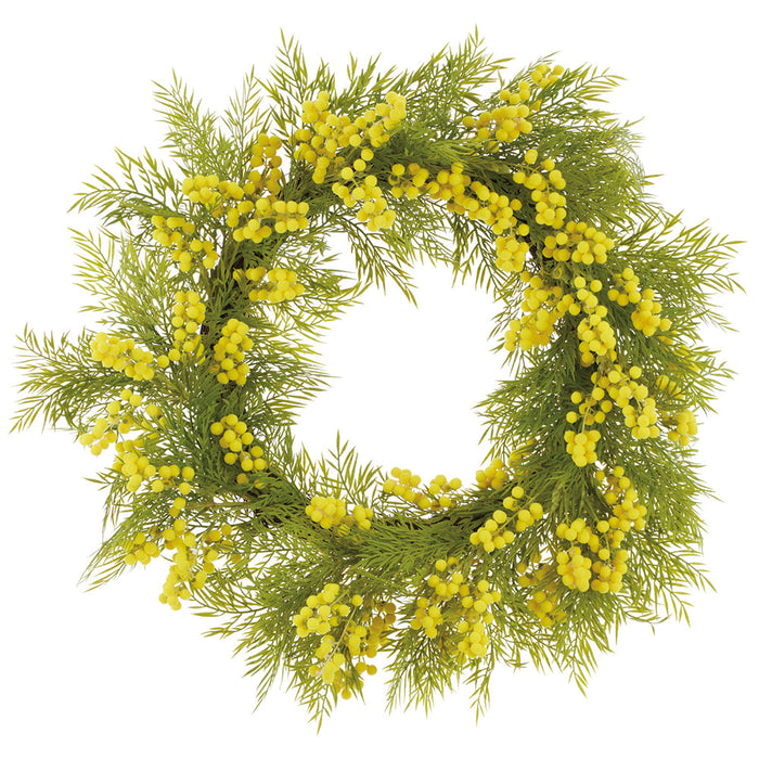 24" Mimosa Flower Artificial Wreath -Yellow (Pack of 6) - FWM265-YE