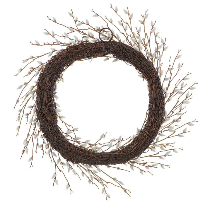 22" Pussy Willow Blossom Artificial Flower Wreath -Cream (Pack of 2) - FWP001-CR
