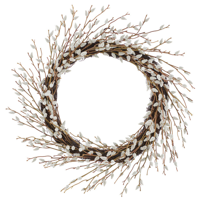 22" Pussy Willow Blossom Artificial Flower Wreath -Cream (Pack of 2) - FWP001-CR