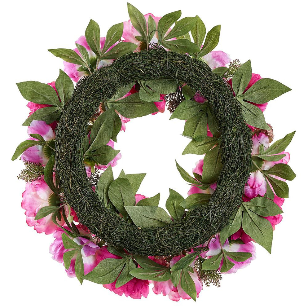 26" Peony & Sedum Silk Flower Hanging Wreath Beauty/Boysenberry