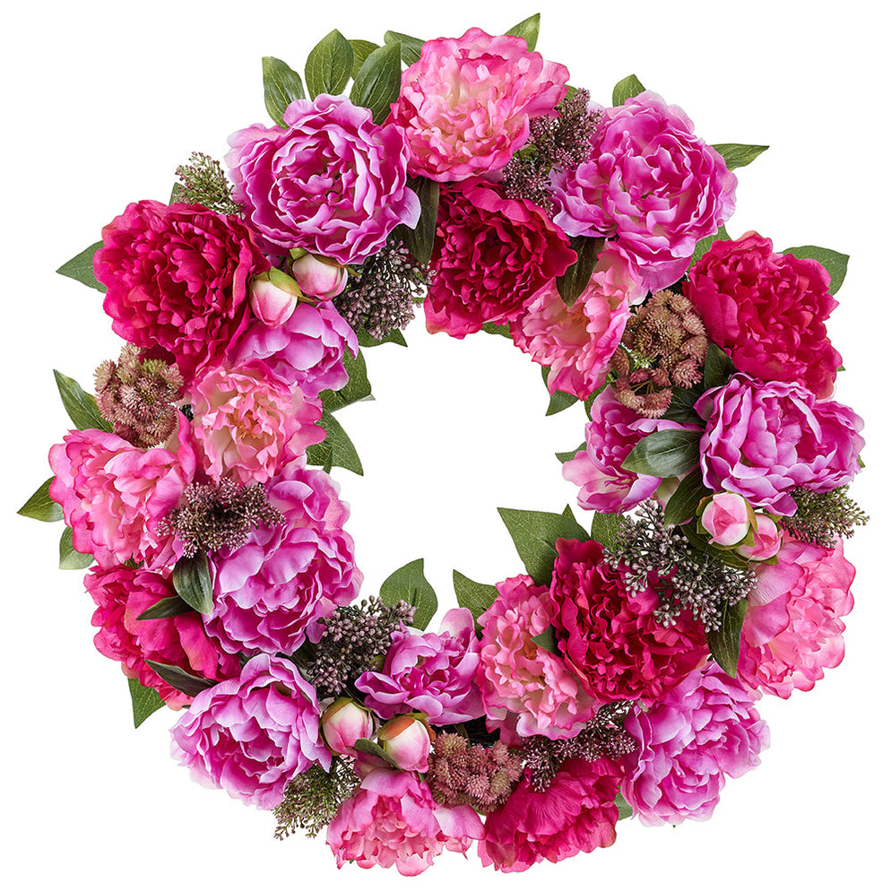 26" Peony & Sedum Silk Flower Hanging Wreath Beauty/Boysenberry