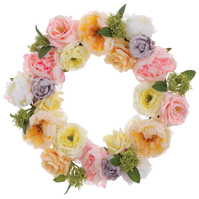 19.5" Mixed Silk Peony & Rose Flower Wreath -Mixed Colors (Pack of 2) - FWP427-MX
