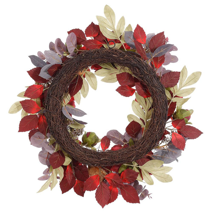 22" Peony Flower, Protea & Eucalyptus Leaf Silk Wreath -Burgundy - FWP429-BU