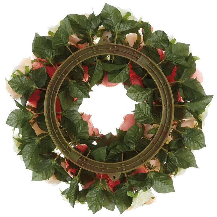 17" Rose & Peony Silk Flower Wreath -Peach/Coral (Pack of 2) - FWR001-PE/CO