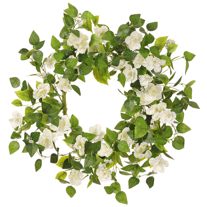 22" Wild Rose Silk Flower Hanging Wreath -White (pack of 2) - FWR203-WH