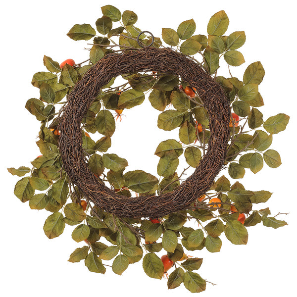 24" Rosehip Berry Silk Hanging Wreath -Orange (pack of 2) - FWR510-OR