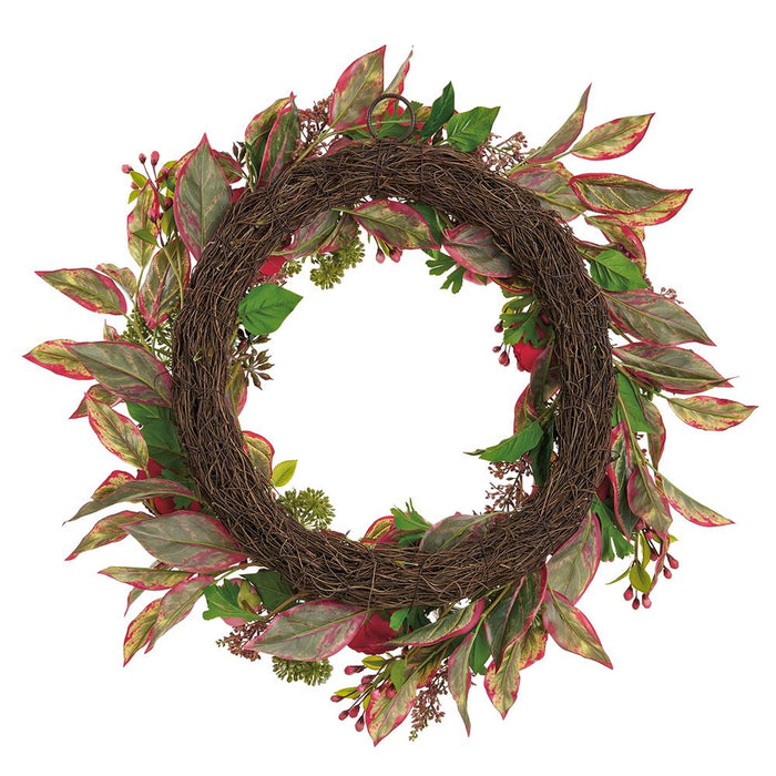 24" Ranunculus, Angelica & Pod Silk Flower Wreath -Beauty/Green (Pack of 2) - FWR544-BT/GR