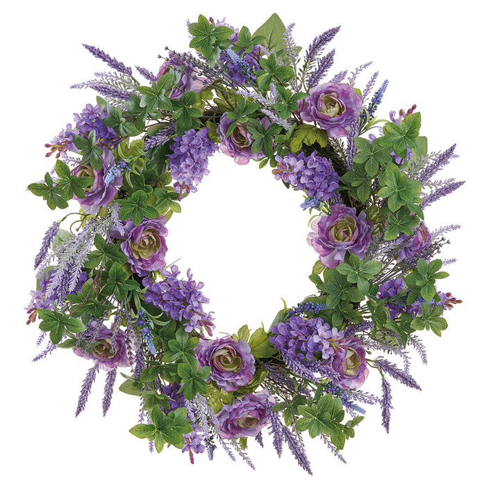 28" Ranunculus, Lilac & Lavender Silk Flower Wreath -Purple/Lavender (Pack of 2) - FWR724-PU/LV