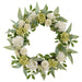 24" Snowball, Mum & Sedum Silk Flower Wreath -Cream/Green - FWS003-CR/GR