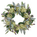 20" Snowball & Blossom Silk Flower Wreath -Green/Purple - FWS005-GR/PU