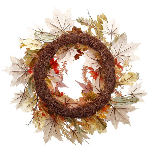 24" Silk Sunflower, Pod & Maple Leaf Wreath -Fall (Pack of 2) - FWS008-FA