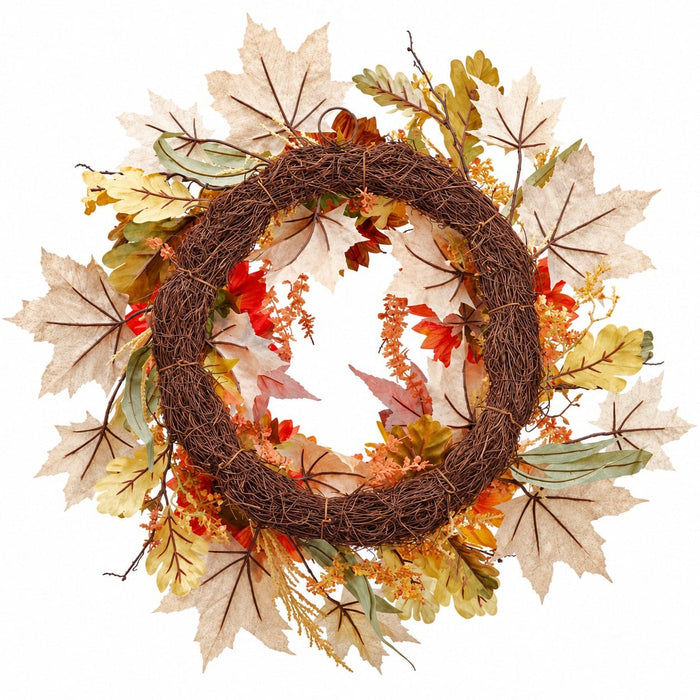 24" Silk Sunflower, Pod & Maple Leaf Wreath -Fall (Pack of 2) - FWS008-FA