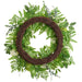 26" Snowball & Fern Silk Flower Hanging Wreath -Green/Cream - FWS036-GR/CR