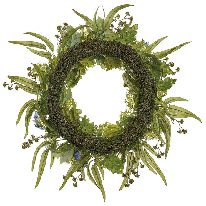 25" Snowball & Eucalyptus Leaf Silk Flower Wreath -Mixed Colors (Pack of 2) - FWS044-MX