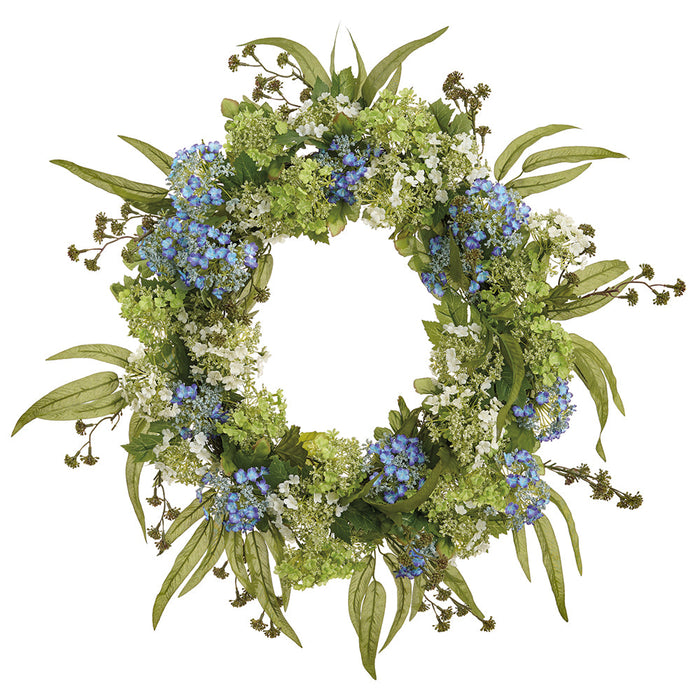 25" Snowball & Eucalyptus Leaf Silk Flower Wreath -Mixed Colors (Pack of 2) - FWS044-MX