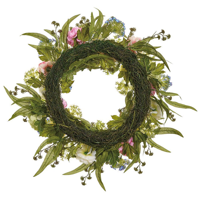 28" Snowball & Camellia Silk Flower Wreath -Mixed Colors (Pack of 2) - FWS045-MX