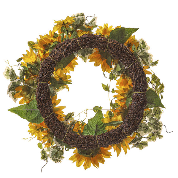 24" Sunflower & Daisy Silk Flower Hanging Wreath -Yellow/Green (pack of 2) - FWS051-YE/GR