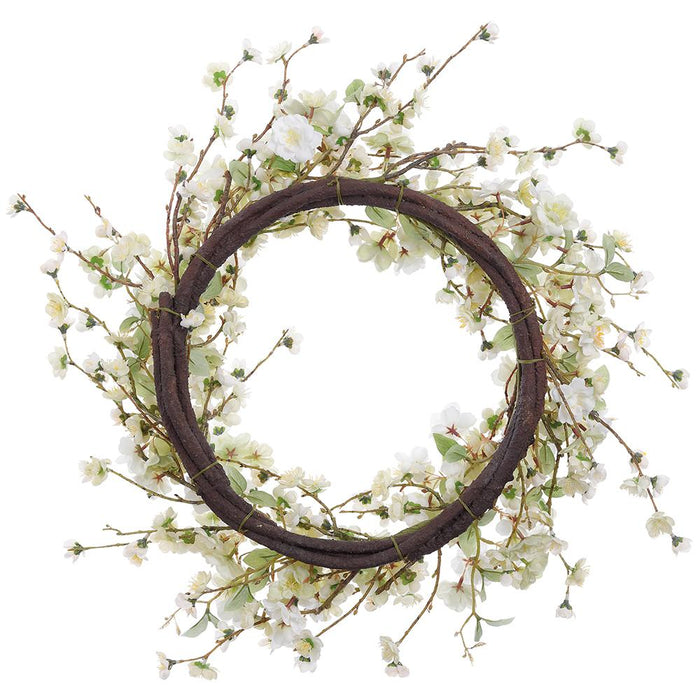 24" Cherry Blossom Silk Flower Wreath -Cream/Green (Pack of 2) - FWS055-CR/GR