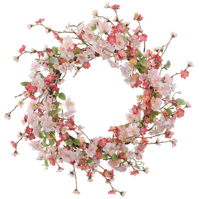 24" Cherry Blossom Silk Flower Wreath -Pink/Cream (Pack of 2) - FWS055-PK/CR
