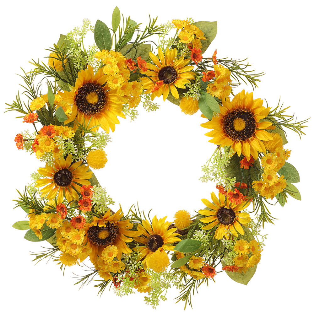 Mixed Yellow, hot Orange Oak Leaf & Wheat Fall Wreath