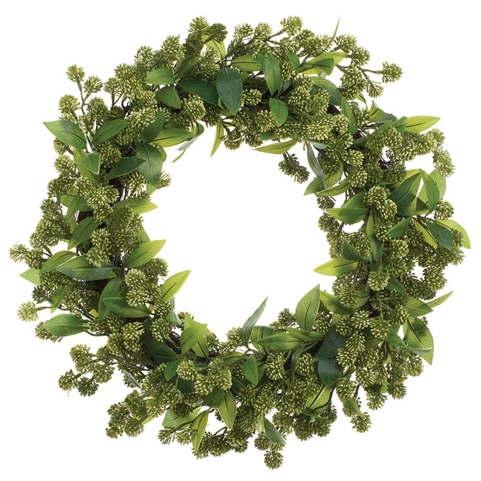 24" PE Sedum Artificial Wreath -Cream/Green - FWS416-CR/GR