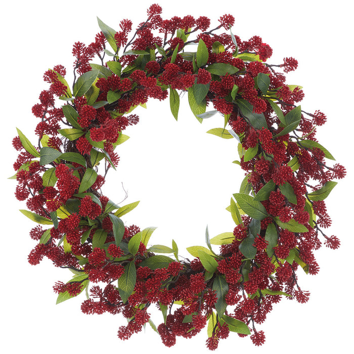 24" PE Sedum Artificial Wreath -Red - FWS416-RE