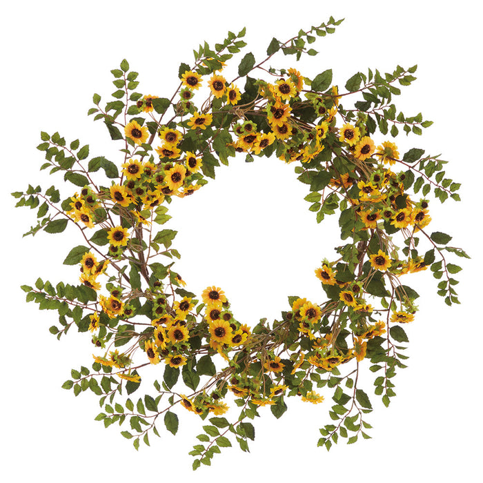 28" Sunflower Silk Flower Wreath -Yellow (Pack of 4) - FWS821-YE
