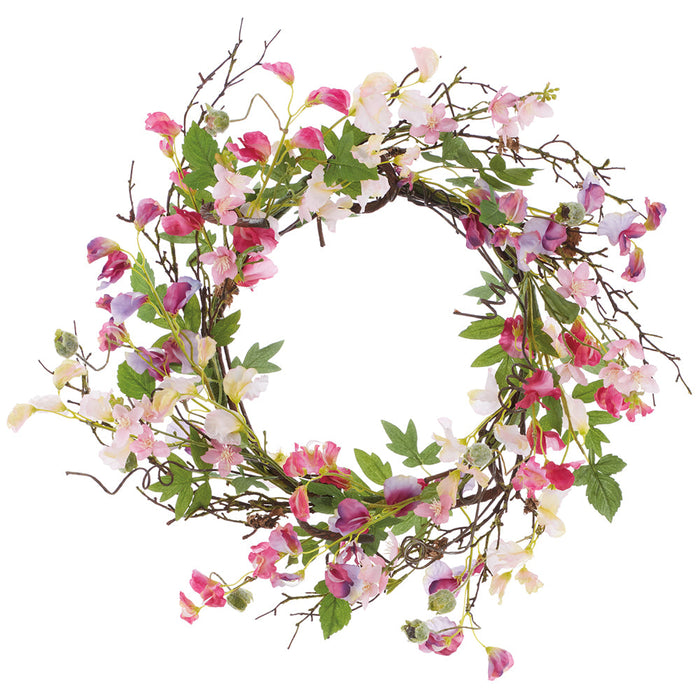 24" Sweet Pea & Rose Myrtle Silk Flower Wreath -Pink/Purple (Pack of 4) - FWS840-PK/PU