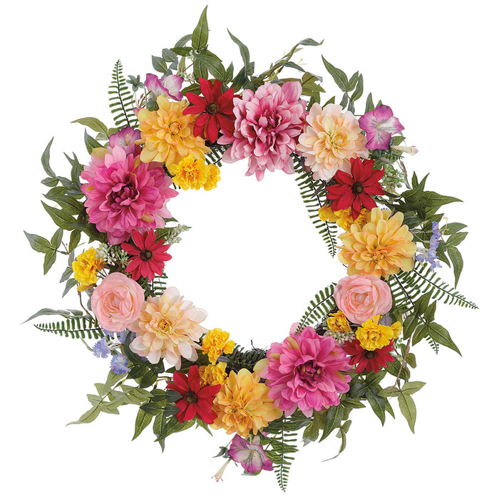 17" Dahlia & Ranunculus Silk Flower Hanging Wreath -Mixed Colors (pack of 2) - FWX087-MX