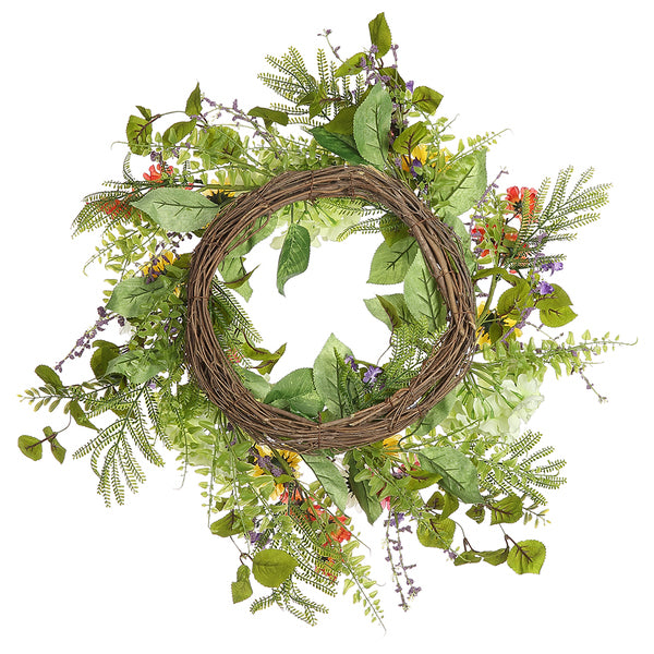 24" Hydrangea, Daisy & Fern Silk Flower Hanging Wreath -Mixed Colors (pack of 2) - FWX090-MX