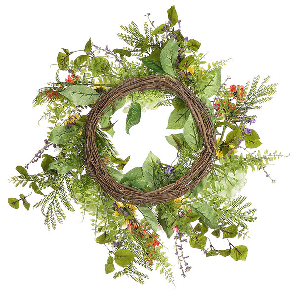24" Hydrangea, Daisy & Fern Silk Flower Wreath -Mixed Colors (Pack of 2) - FWX090-MX