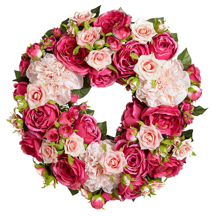 17" Silk Rose & Peony Flower Wreath -Beauty/Pink (Pack of 2) - FWX103-BT/PK