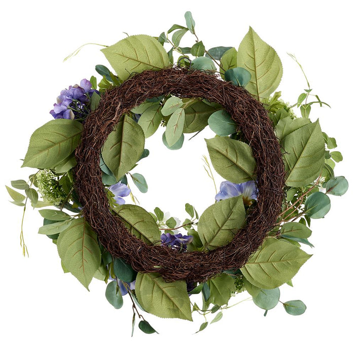 22" Hydrangea, Anemone & Snowball Silk Flower Wreath -Purple/Green (Pack of 2) - FWX419-PU/GR