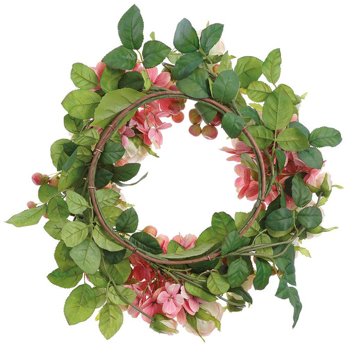 20" Rose & Hydrangea Silk Flower Wreath -2 Tone Pink (Pack of 6) - FWX446-PK/TT