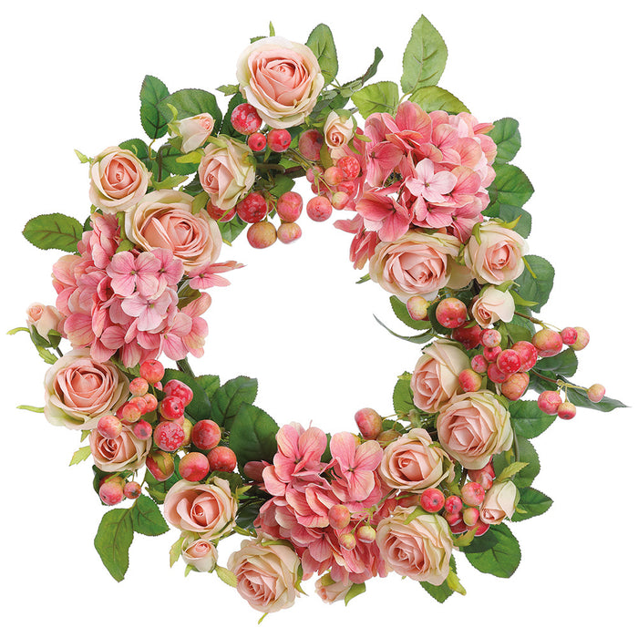 20" Rose & Hydrangea Silk Flower Wreath -2 Tone Pink (Pack of 6) - FWX446-PK/TT