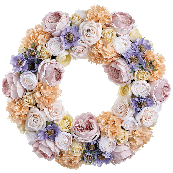 23" Rose & Hydrangea Silk Flower Wreath -Mixed Colors - FWX501-MX