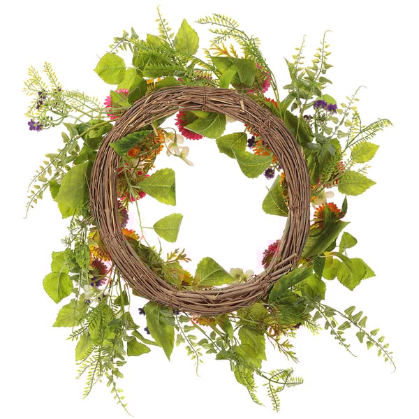 20" Calendula & Blossom Silk Flower Hanging Wreath -Mixed Colors (pack of 2) - FWX801-MX