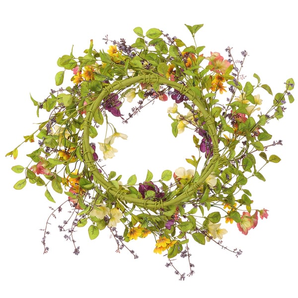 22" Daisy & Morning Glory Silk Flower Hanging Wreath -Mixed Colors (pack of 2) - FWX802-MX