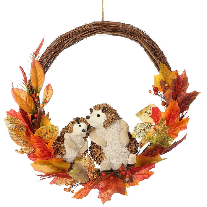 17.25" Hedgehog, Maple Leaf & Berry Silk Wreath -Fall (Pack of 4) - FWX847-FA