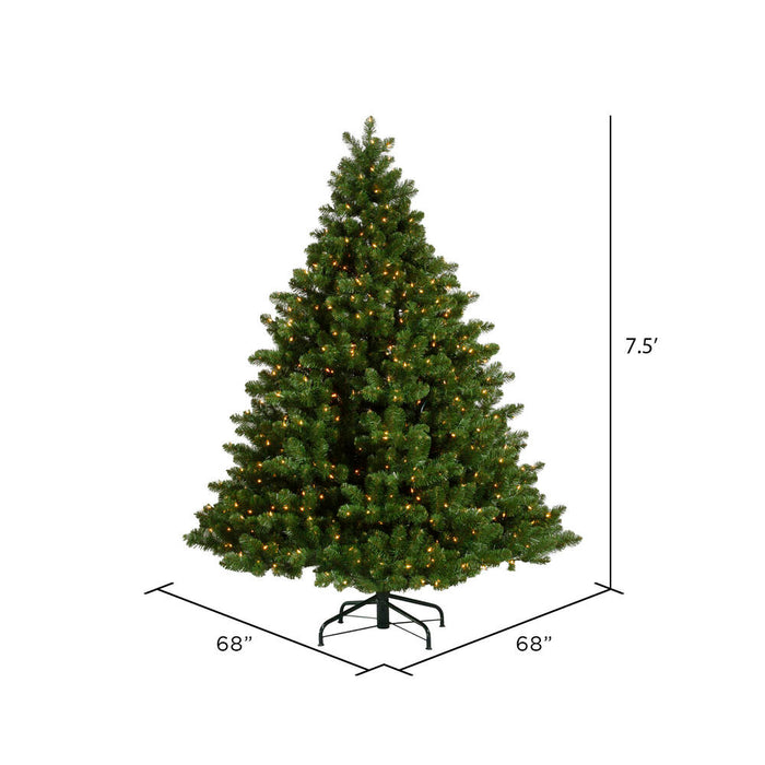 7'6"Hx68"W Grand Teton Pine Artificial Christmas Tree, LED Pre-Lit -Green - G125276LED