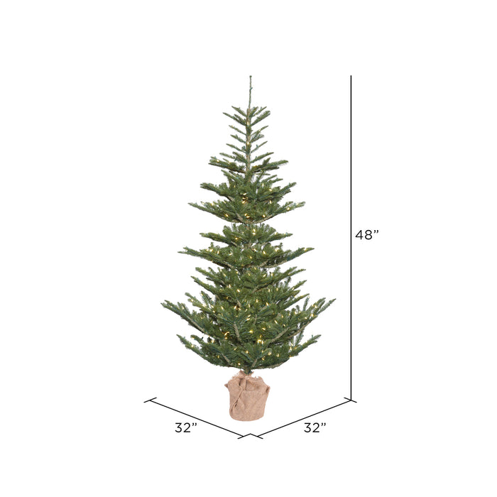 4'Hx32"W PE Alberta Spruce Artificial Christmas Tree w/Burlap Base, LED Pre-Lit -Green - G160241LED