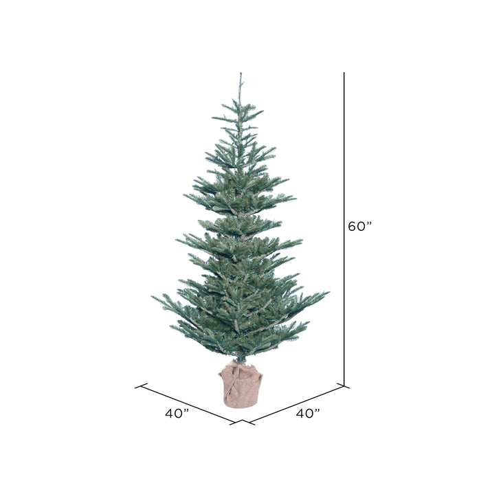 5'Hx40"W PE Alberta Blue Spruce Artificial Christmas Tree w/Burlap Base, Unlit -Green - G160450