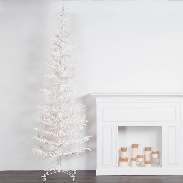 9'Hx37"W Flocked Kuna Pine Artificial Christmas Tree, LED Pre-Lit -White - G176381LED