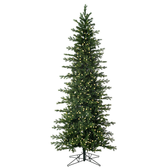 7'6"Hx38"W PE Pencil Moutauk Pine Artificial Christmas Tree, LED Pre-Lit -Green - G193476LED