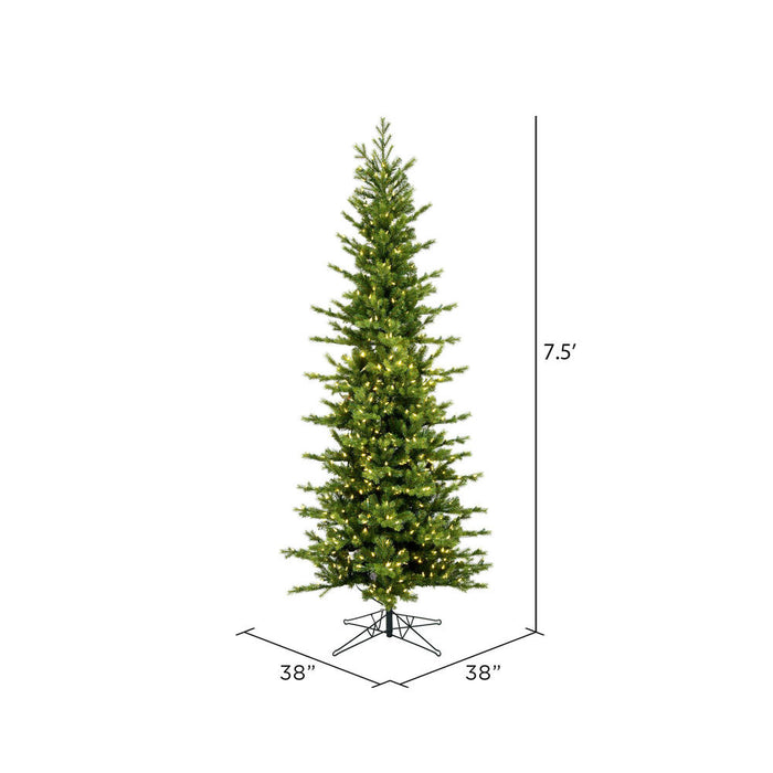 7'6"Hx38"W PE Pencil Moutauk Pine Artificial Christmas Tree, LED Pre-Lit -Green - G193476LED