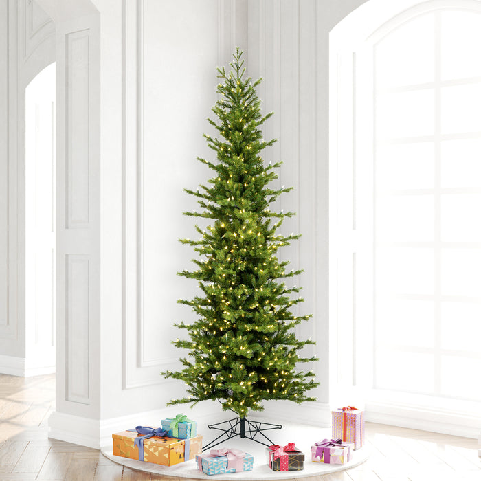 7'6"Hx38"W PE Pencil Moutauk Pine Artificial Christmas Tree, Micro LED Pre-Lit (Multi-Mode) -Green - G193478LEDCC