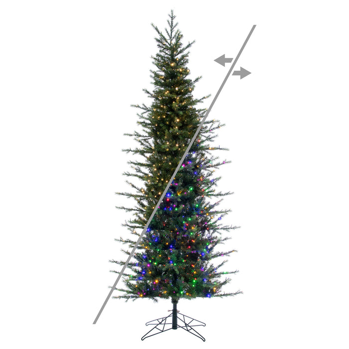 12'Hx54"W PE Pencil Moutauk Pine Artificial Christmas Tree, Micro LED Pre-Lit (Multi-Mode) -Green - G193493LEDCC