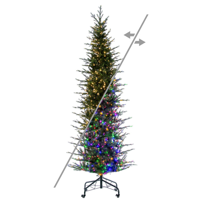 9'Hx43"W PE Pencil Moutauk Pine Artificial Christmas Tree, Micro LED Pre-Lit (Multi-Mode) -Green - G193483LEDCC