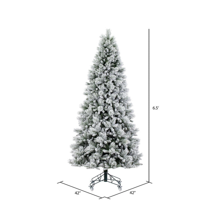 6'6"Hx42"W Flocked Jackson Pine Artificial Christmas Tree, Unlit -White - G225565