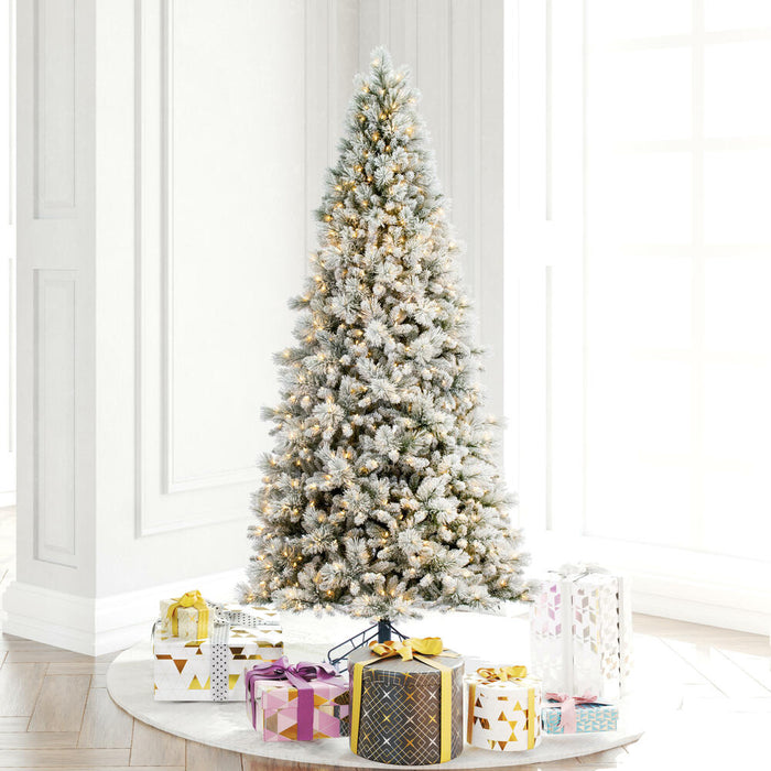 6'6"Hx42"W Flocked Jackson Pine Artificial Christmas Tree, LED Pre-Lit -White - G225566LED